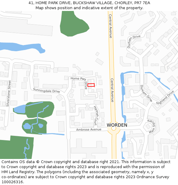 41, HOME PARK DRIVE, BUCKSHAW VILLAGE, CHORLEY, PR7 7EA: Location map and indicative extent of plot