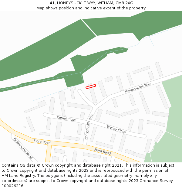 41, HONEYSUCKLE WAY, WITHAM, CM8 2XG: Location map and indicative extent of plot