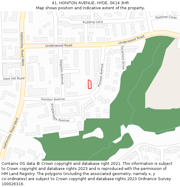 41, HONITON AVENUE, HYDE, SK14 3HR: Location map and indicative extent of plot