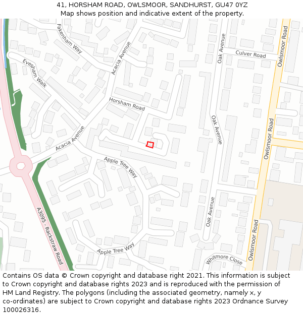 41, HORSHAM ROAD, OWLSMOOR, SANDHURST, GU47 0YZ: Location map and indicative extent of plot