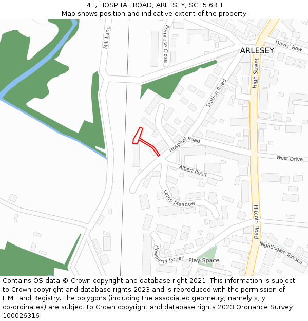 41, HOSPITAL ROAD, ARLESEY, SG15 6RH: Location map and indicative extent of plot