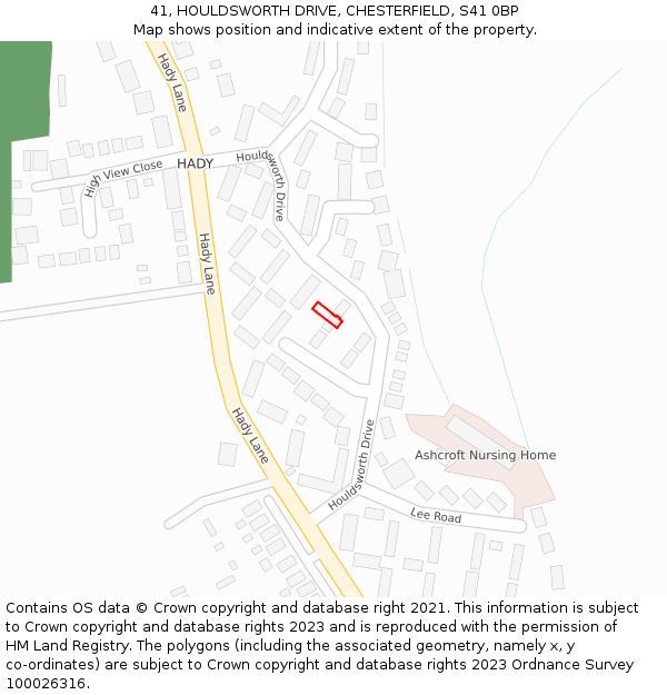 41, HOULDSWORTH DRIVE, CHESTERFIELD, S41 0BP: Location map and indicative extent of plot