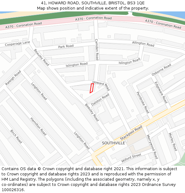 41, HOWARD ROAD, SOUTHVILLE, BRISTOL, BS3 1QE: Location map and indicative extent of plot