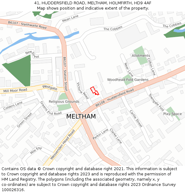 41, HUDDERSFIELD ROAD, MELTHAM, HOLMFIRTH, HD9 4AF: Location map and indicative extent of plot