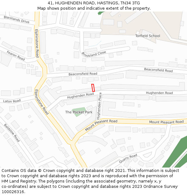 41, HUGHENDEN ROAD, HASTINGS, TN34 3TG: Location map and indicative extent of plot