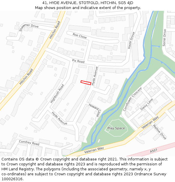41, HYDE AVENUE, STOTFOLD, HITCHIN, SG5 4JD: Location map and indicative extent of plot