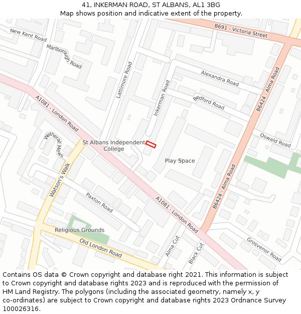 41, INKERMAN ROAD, ST ALBANS, AL1 3BG: Location map and indicative extent of plot