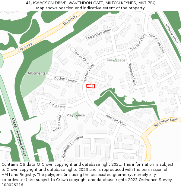 41, ISAACSON DRIVE, WAVENDON GATE, MILTON KEYNES, MK7 7RQ: Location map and indicative extent of plot