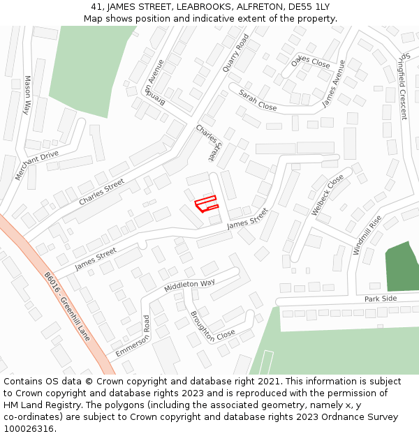 41, JAMES STREET, LEABROOKS, ALFRETON, DE55 1LY: Location map and indicative extent of plot