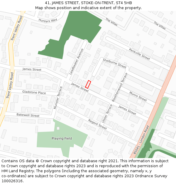 41, JAMES STREET, STOKE-ON-TRENT, ST4 5HB: Location map and indicative extent of plot