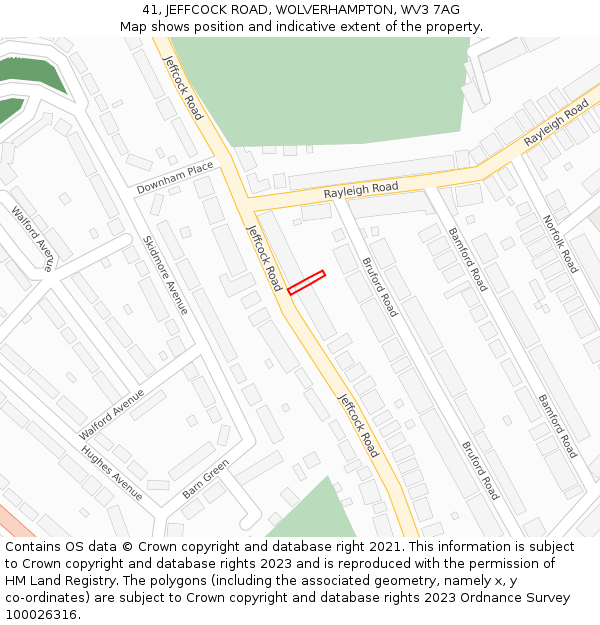 41, JEFFCOCK ROAD, WOLVERHAMPTON, WV3 7AG: Location map and indicative extent of plot