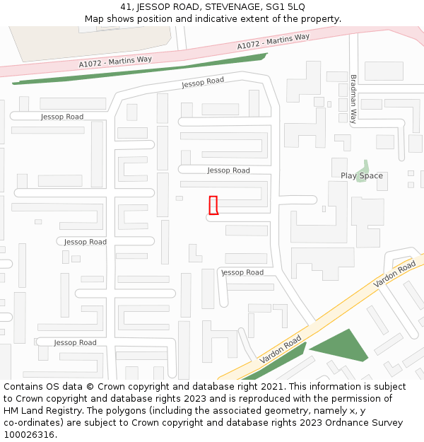 41, JESSOP ROAD, STEVENAGE, SG1 5LQ: Location map and indicative extent of plot