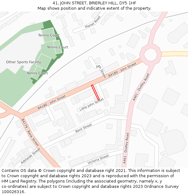 41, JOHN STREET, BRIERLEY HILL, DY5 1HF: Location map and indicative extent of plot