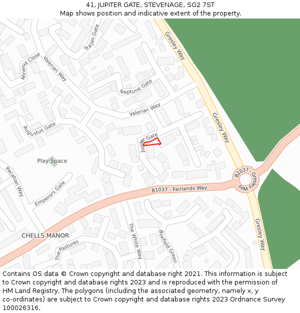 41, JUPITER GATE, STEVENAGE, SG2 7ST: Location map and indicative extent of plot