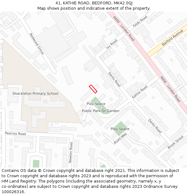 41, KATHIE ROAD, BEDFORD, MK42 0QJ: Location map and indicative extent of plot