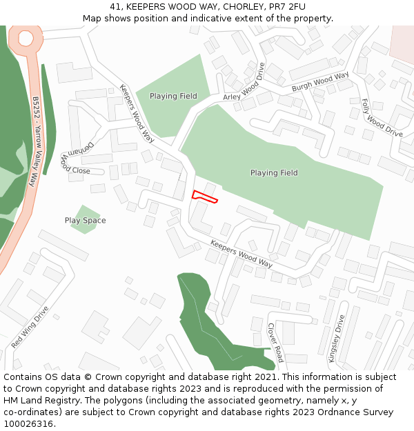 41, KEEPERS WOOD WAY, CHORLEY, PR7 2FU: Location map and indicative extent of plot