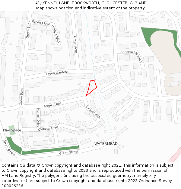 41, KENNEL LANE, BROCKWORTH, GLOUCESTER, GL3 4NP: Location map and indicative extent of plot