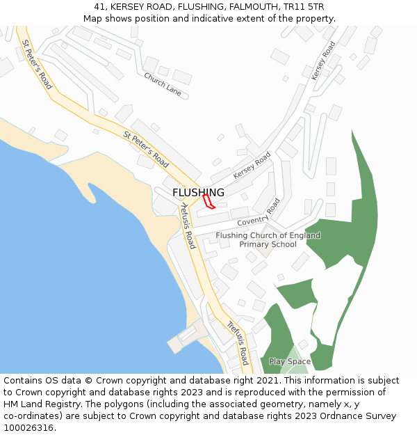 41, KERSEY ROAD, FLUSHING, FALMOUTH, TR11 5TR: Location map and indicative extent of plot