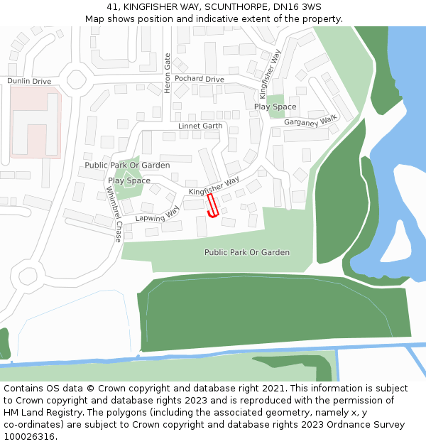 41, KINGFISHER WAY, SCUNTHORPE, DN16 3WS: Location map and indicative extent of plot