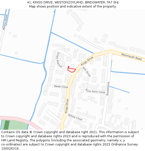 41, KINGS DRIVE, WESTONZOYLAND, BRIDGWATER, TA7 0HJ: Location map and indicative extent of plot