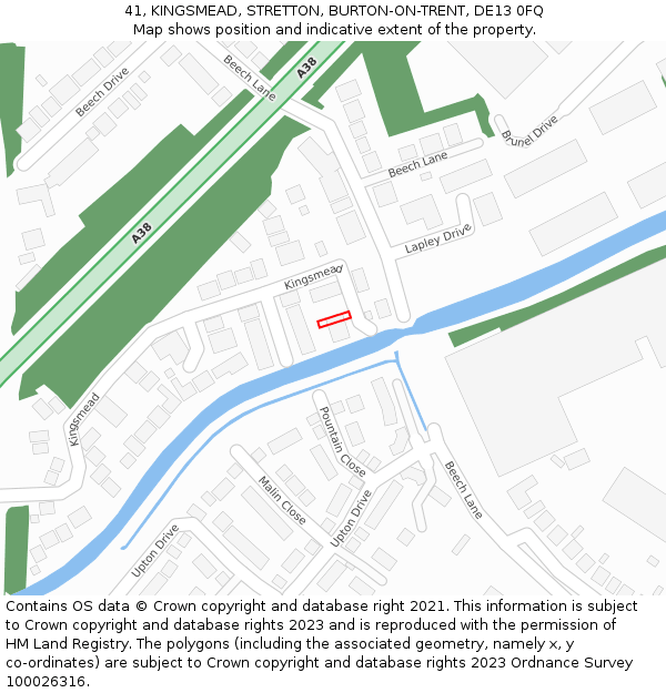 41, KINGSMEAD, STRETTON, BURTON-ON-TRENT, DE13 0FQ: Location map and indicative extent of plot