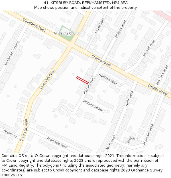 41, KITSBURY ROAD, BERKHAMSTED, HP4 3EA: Location map and indicative extent of plot