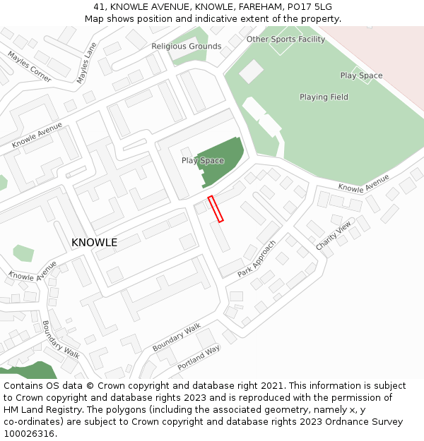 41, KNOWLE AVENUE, KNOWLE, FAREHAM, PO17 5LG: Location map and indicative extent of plot