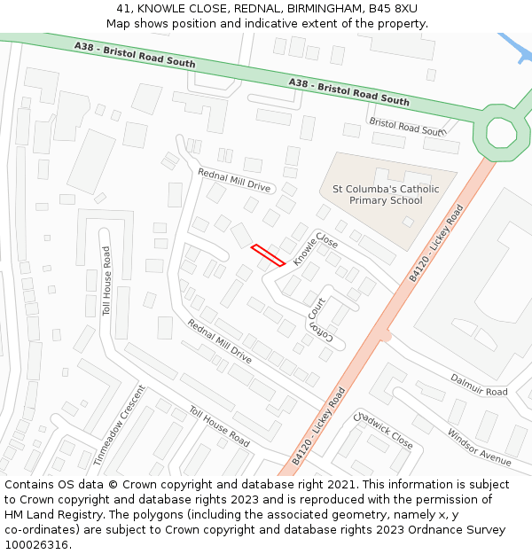 41, KNOWLE CLOSE, REDNAL, BIRMINGHAM, B45 8XU: Location map and indicative extent of plot