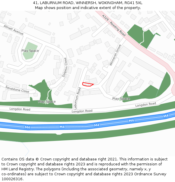 41, LABURNUM ROAD, WINNERSH, WOKINGHAM, RG41 5XL: Location map and indicative extent of plot