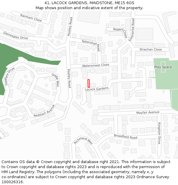 41, LACOCK GARDENS, MAIDSTONE, ME15 6GS: Location map and indicative extent of plot