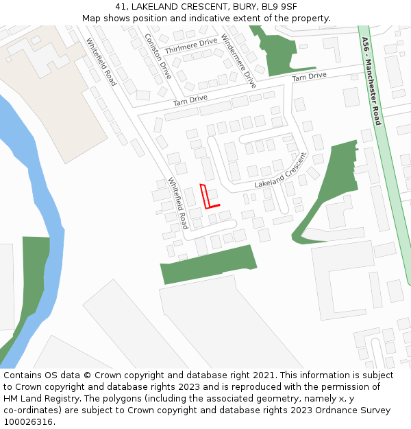 41, LAKELAND CRESCENT, BURY, BL9 9SF: Location map and indicative extent of plot