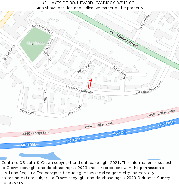 41, LAKESIDE BOULEVARD, CANNOCK, WS11 0GU: Location map and indicative extent of plot