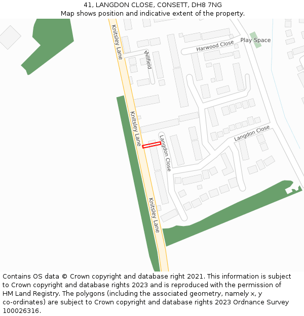 41, LANGDON CLOSE, CONSETT, DH8 7NG: Location map and indicative extent of plot