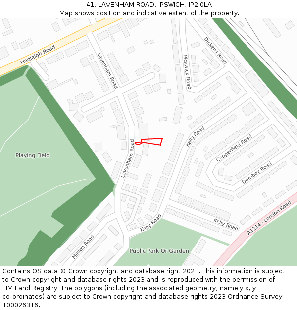 41, LAVENHAM ROAD, IPSWICH, IP2 0LA: Location map and indicative extent of plot