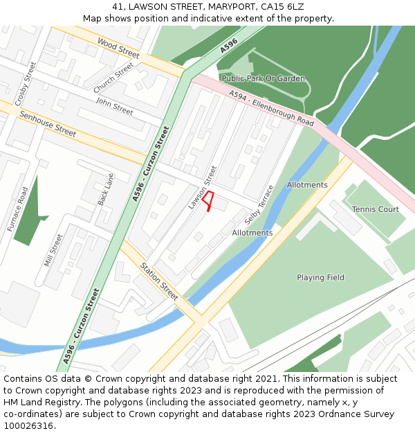 41, LAWSON STREET, MARYPORT, CA15 6LZ: Location map and indicative extent of plot
