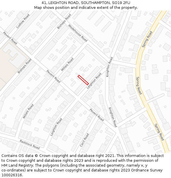 41, LEIGHTON ROAD, SOUTHAMPTON, SO19 2FU: Location map and indicative extent of plot