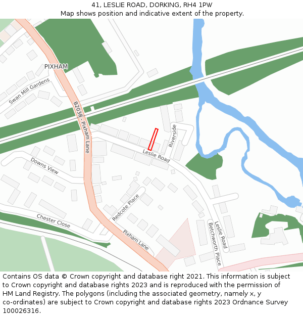 41, LESLIE ROAD, DORKING, RH4 1PW: Location map and indicative extent of plot