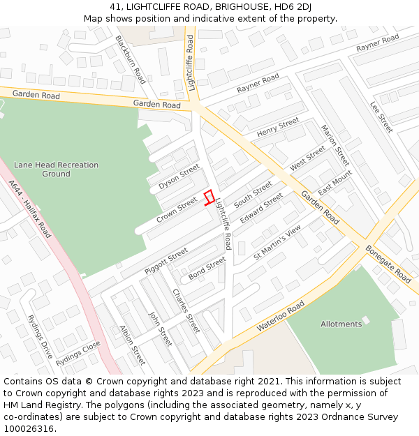 41, LIGHTCLIFFE ROAD, BRIGHOUSE, HD6 2DJ: Location map and indicative extent of plot