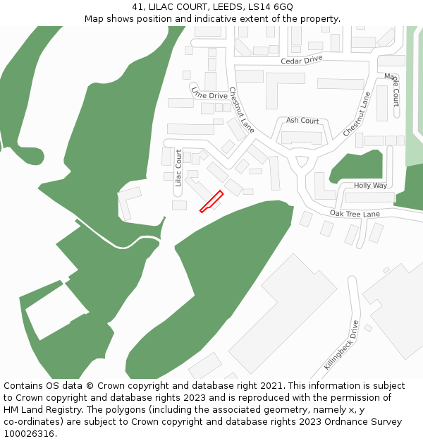 41, LILAC COURT, LEEDS, LS14 6GQ: Location map and indicative extent of plot