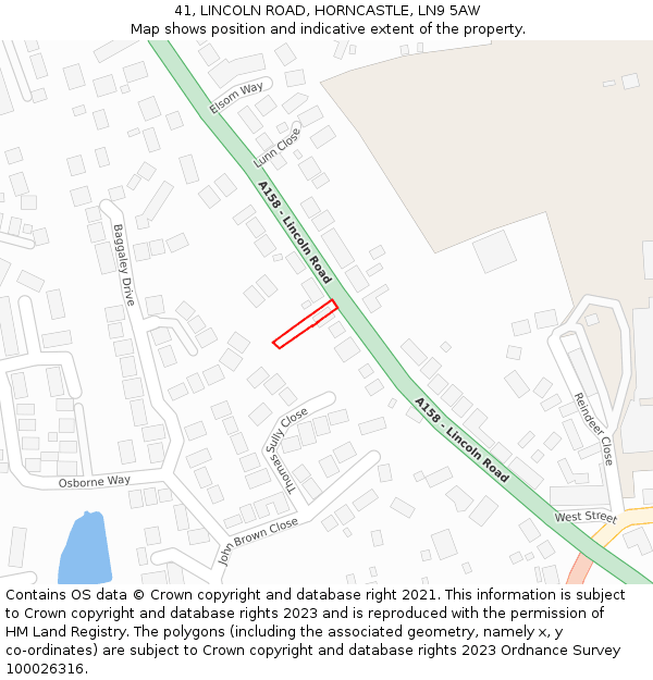 41, LINCOLN ROAD, HORNCASTLE, LN9 5AW: Location map and indicative extent of plot