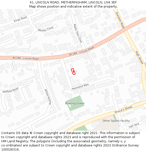 41, LINCOLN ROAD, METHERINGHAM, LINCOLN, LN4 3EF: Location map and indicative extent of plot