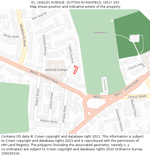 41, LINDLEY AVENUE, SUTTON-IN-ASHFIELD, NG17 2SY: Location map and indicative extent of plot