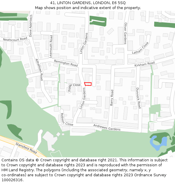 41, LINTON GARDENS, LONDON, E6 5SQ: Location map and indicative extent of plot