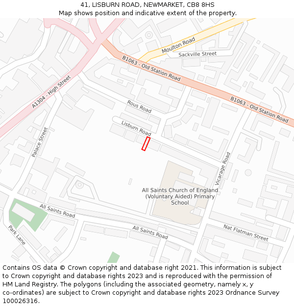 41, LISBURN ROAD, NEWMARKET, CB8 8HS: Location map and indicative extent of plot