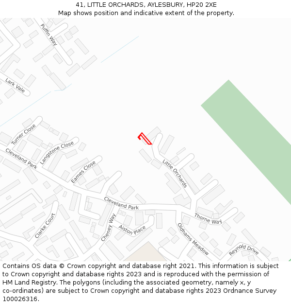 41, LITTLE ORCHARDS, AYLESBURY, HP20 2XE: Location map and indicative extent of plot