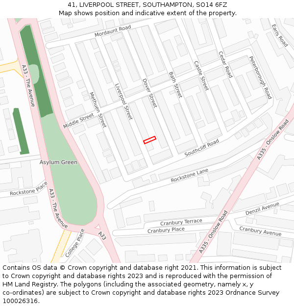 41, LIVERPOOL STREET, SOUTHAMPTON, SO14 6FZ: Location map and indicative extent of plot