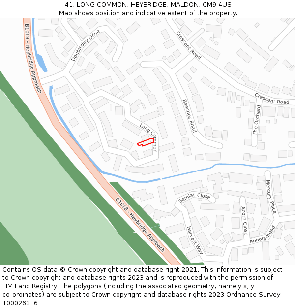 41, LONG COMMON, HEYBRIDGE, MALDON, CM9 4US: Location map and indicative extent of plot