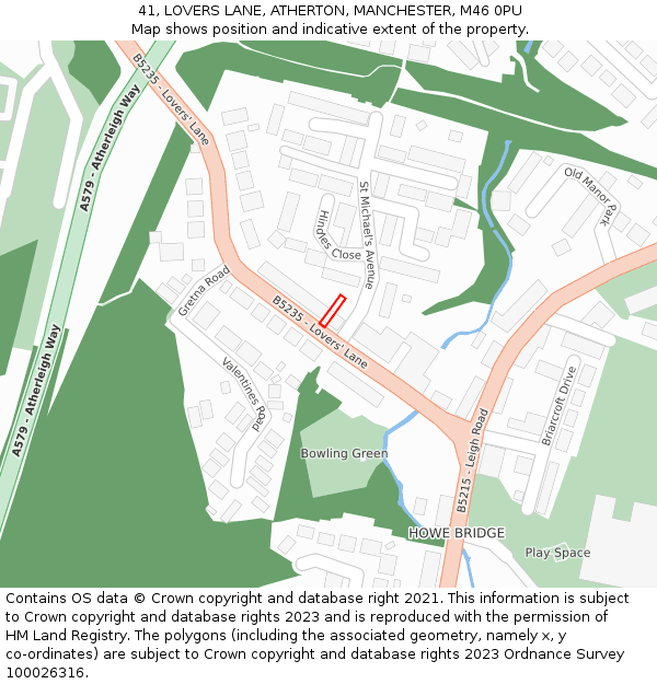 41, LOVERS LANE, ATHERTON, MANCHESTER, M46 0PU: Location map and indicative extent of plot