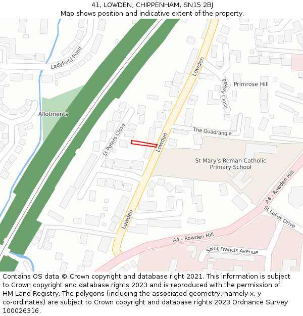 41, LOWDEN, CHIPPENHAM, SN15 2BJ: Location map and indicative extent of plot