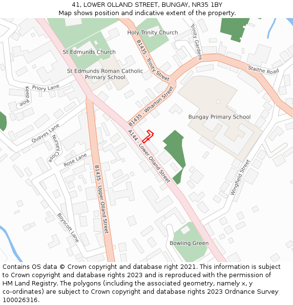 41, LOWER OLLAND STREET, BUNGAY, NR35 1BY: Location map and indicative extent of plot